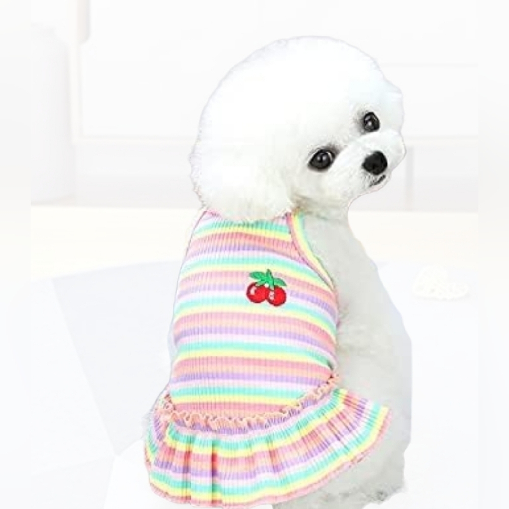 2 PACK  DOG DRESSES STRIPED WITH CHERRIES
